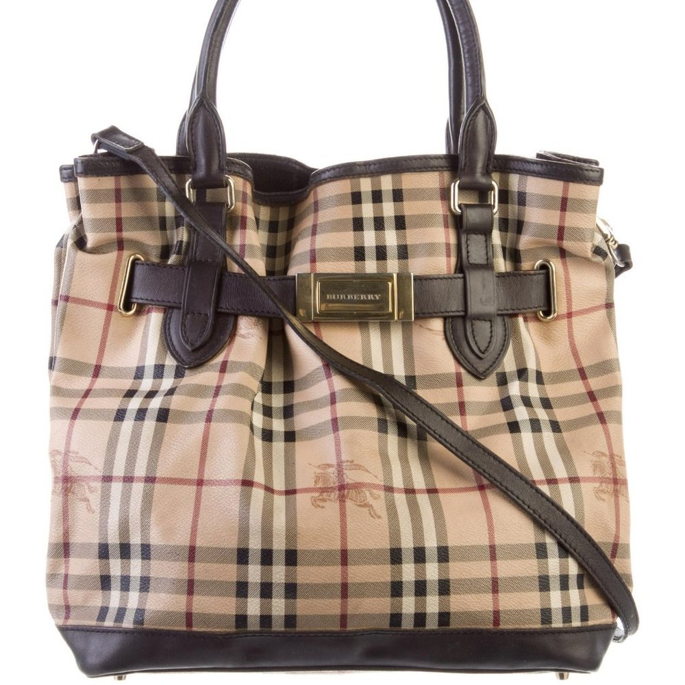 BURBERRY HAYMARKET CHECK GOLDERTON TOTE CROSSBODY BAG